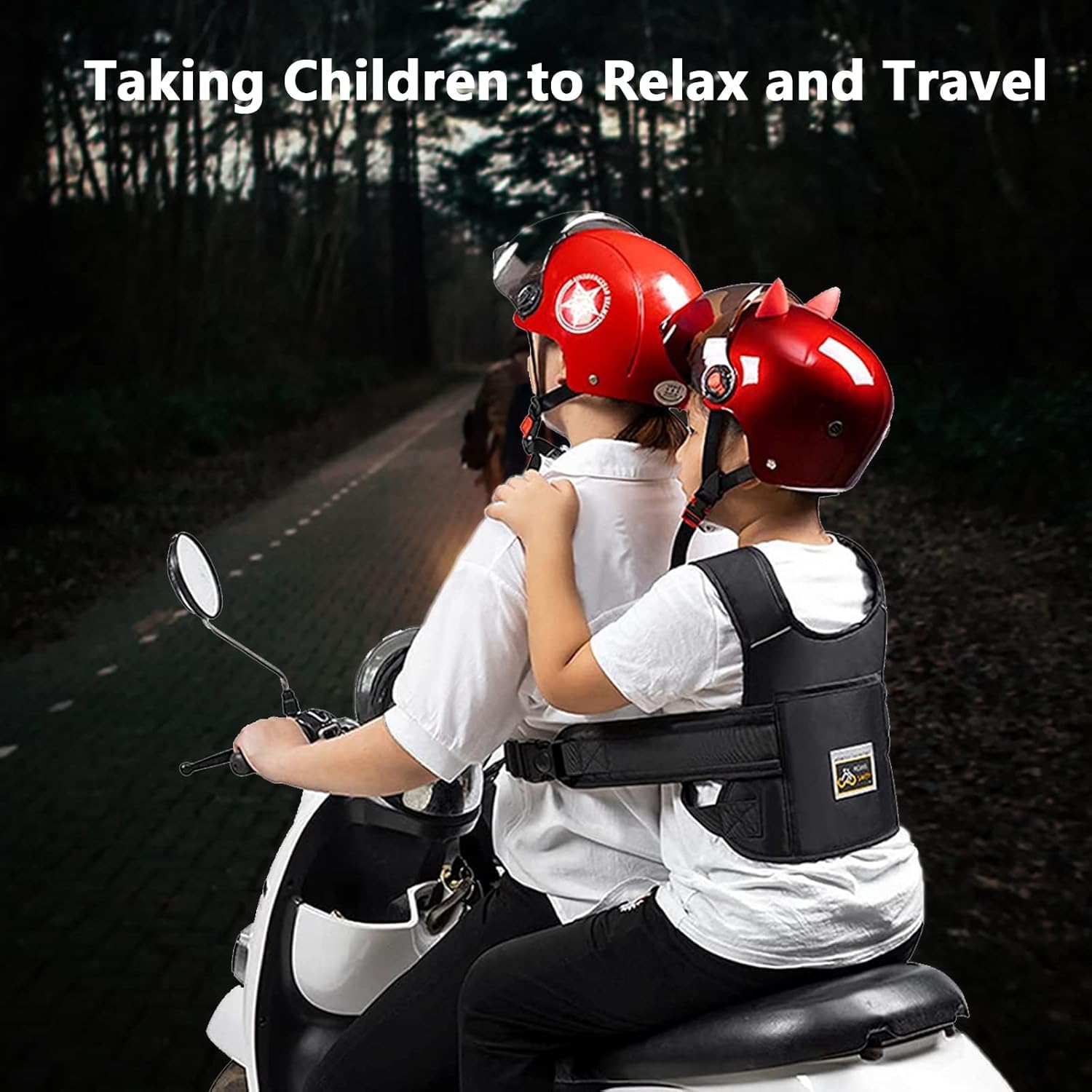 Child Motorcycle Safety Harness Reflective Strip, Reflective Child Motorcycle Harness Adjustable, Safety Harness For Kids & Toddlers Aged 3-12 Years - Black