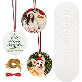 Joyclub 12 Pack 3'' Ceramic Sublimation Ornament Blanks, Round White Photo Ornaments with Red String & Gold Cord, Heat Transfer for Personalized Gifts, Christmas Tree & Year-Round Home Decor