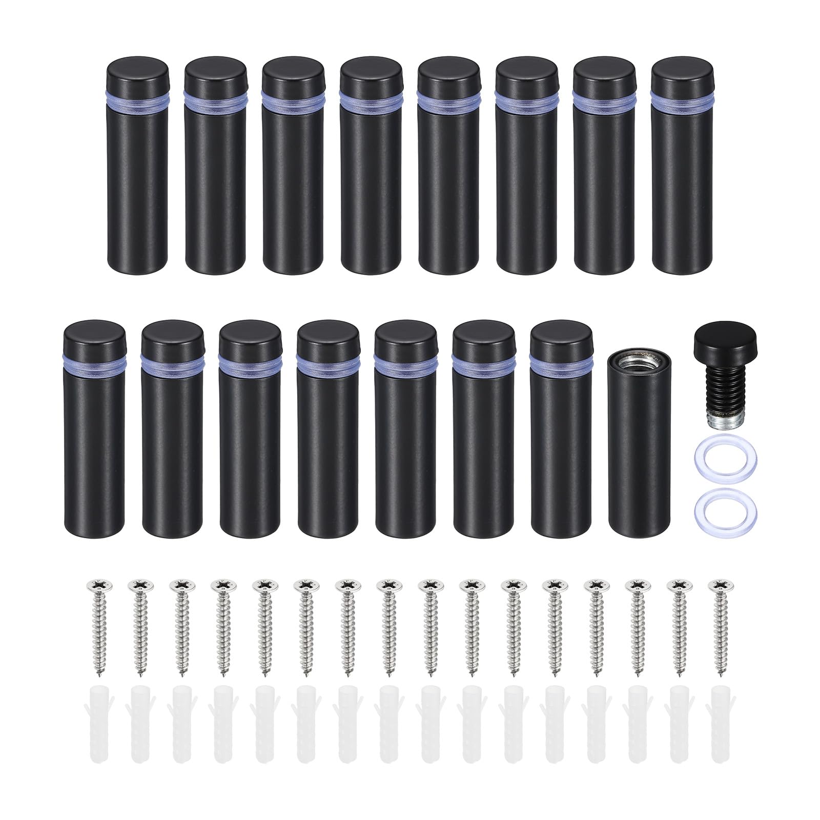 PATIKIL 1/2 x 1.6 Inch Sign Standoff Screws, 16 Set Stainless Steel Wall Standoff Mounting Hardware Advertising Glass Nail for Hanging Acrylic Picture Frame Acrylic Panel, Black