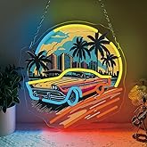 Sports Car Neon Signs for Wall Decor,Racing Car LED Signs for Bedroom,Cool UV Print Hawaiian Style Neon Sign for Boys And Girls Room,Sunset Lamp Man Cave Garage Gaming Lights Game Room Decor
