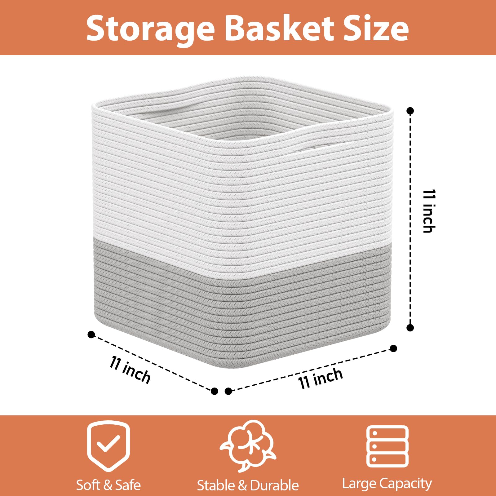 Condition photo showing New/Like New for eblog storage cotton cubes 11 inch, woven cotton rope storage baskets for toys blanket organizing, s