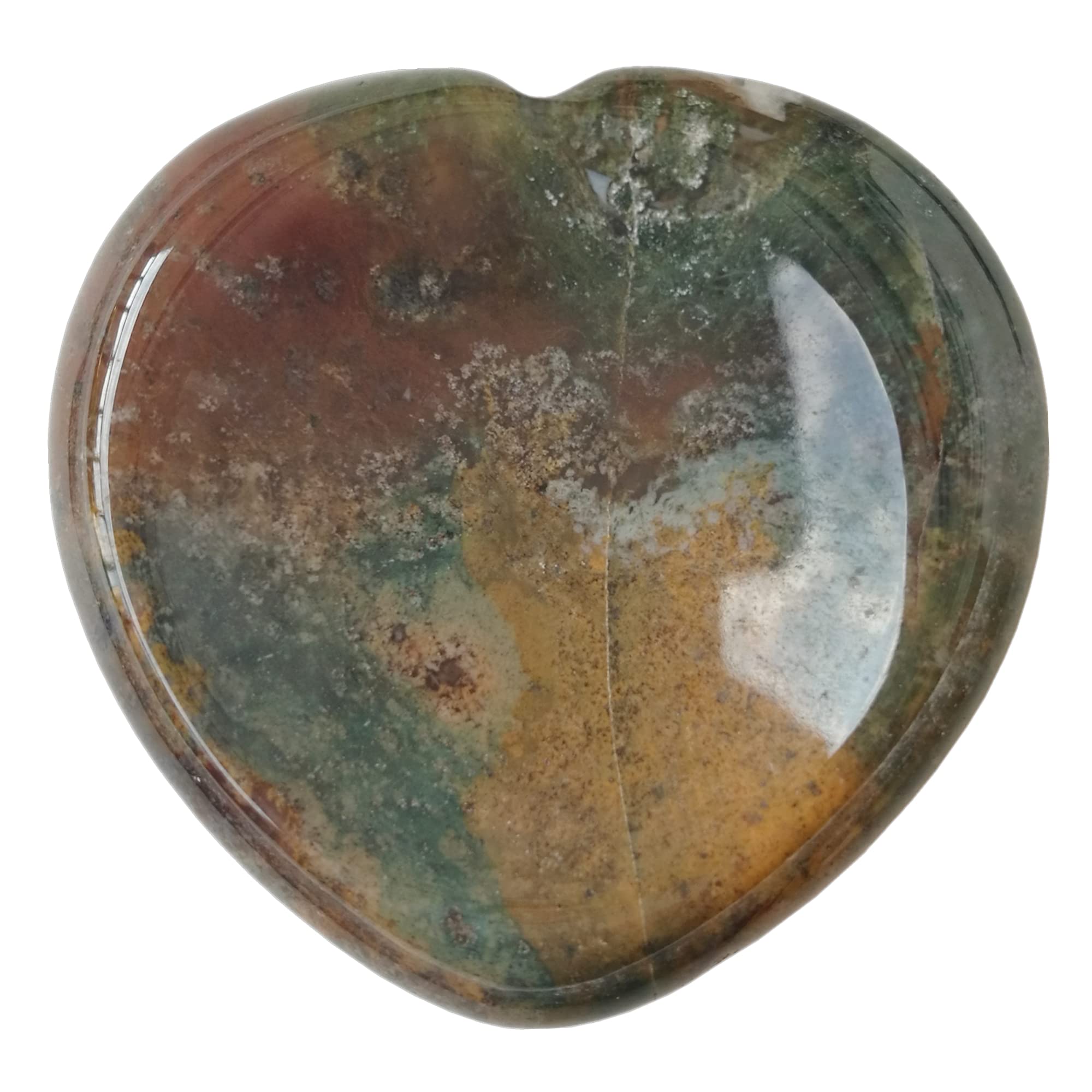 Manekieko Natural Ocean Jasper Heart Chakra Thumb Worry Stone,Hand Carved Healing Crystal Shaped Stone for Anxiety Stress Relief Meditation
