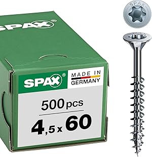 SPAX Schrauben mit T-Star plus Senkkopf, Teilgewinde, Blank Verzinkt, 4,5 x 60 mm, 500 Stück