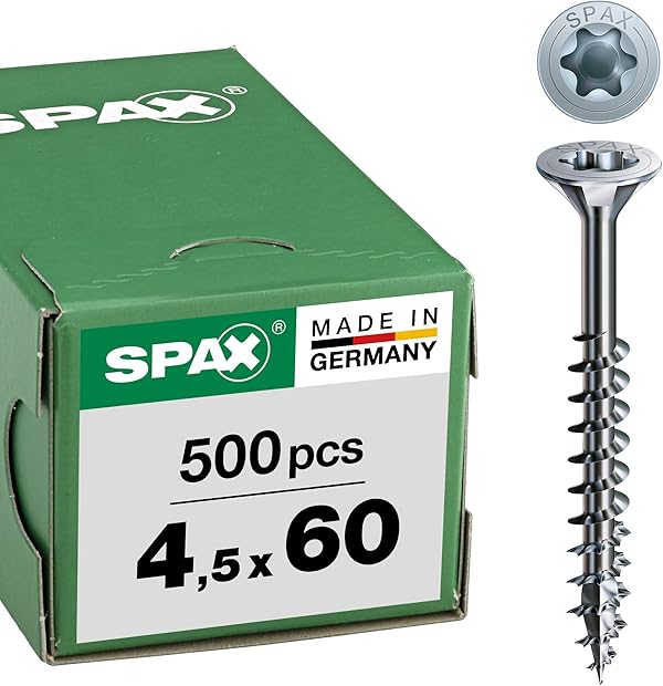 SPAX Schrauben mit T-Star plus Senkkopf, Teilgewinde, Blank Verzinkt, 4,5 x 60 mm, 500 Stück