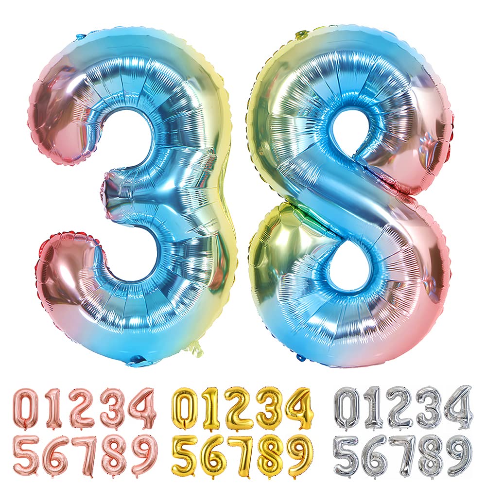 Ponmoo Foil Balloon Number 38/83 Gradient Blue, Giant Numbers 0 1 2 3 4 5 6 7 8 9 10-19 20-29 30-39 40-49 50-60-70-80-90-100, Large Balloons for Wedding Anniversary Birthday Party Decoration