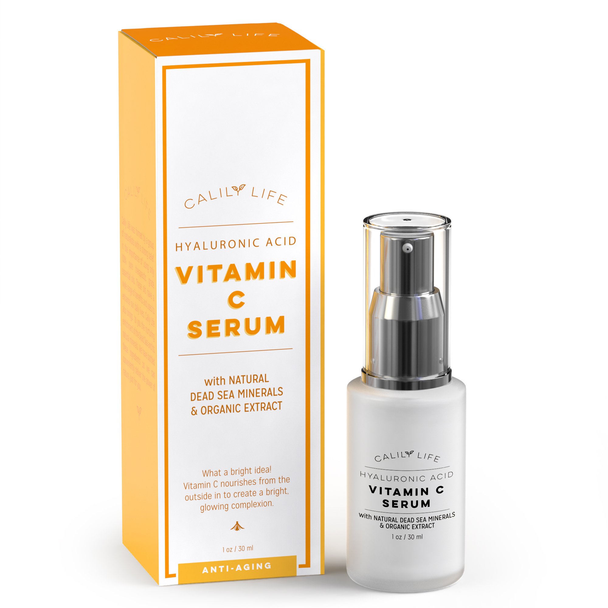 Calily Life Hyaluronic Acid Vitamin C Serum with Dead Sea Minerals, 1 Oz. – Contains Vitamins A, C, E, B5 and More - Restores Youthful Glow - Hydrates, Enrichens, Strengthens and Nourishes [ENHANCED]