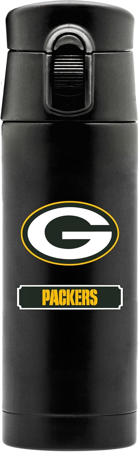 Duck House NFL Green Bay Packers 16oz Double Wall Stainless Steel Thermos, Matte Black, white