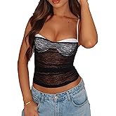 Women Strappy Mesh Crop Tank Tops Sleeveless Double Linen Patchwork Going Out Tops Camisole Y2k Backless Cami Shirts