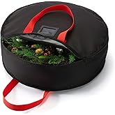JOSIVIKY Wreath Storage Bag 24", Christmas Hanging Wreath Storage Container,Heavy-Duty Carrying Handles, Artificial Door Wreaths or Holiday Ornament Organziers,Black