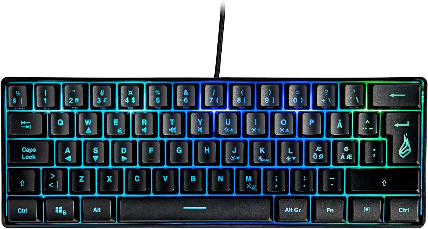 Surefire Kingpin X1 60% Gaming Keyboard, Nordic, Gaming Multimedia Keyboard, Small & Mobile, RGB Keyboard with Lighting, 25 Anti-Ghosting Keys, Scandinavian Layout QWERTY