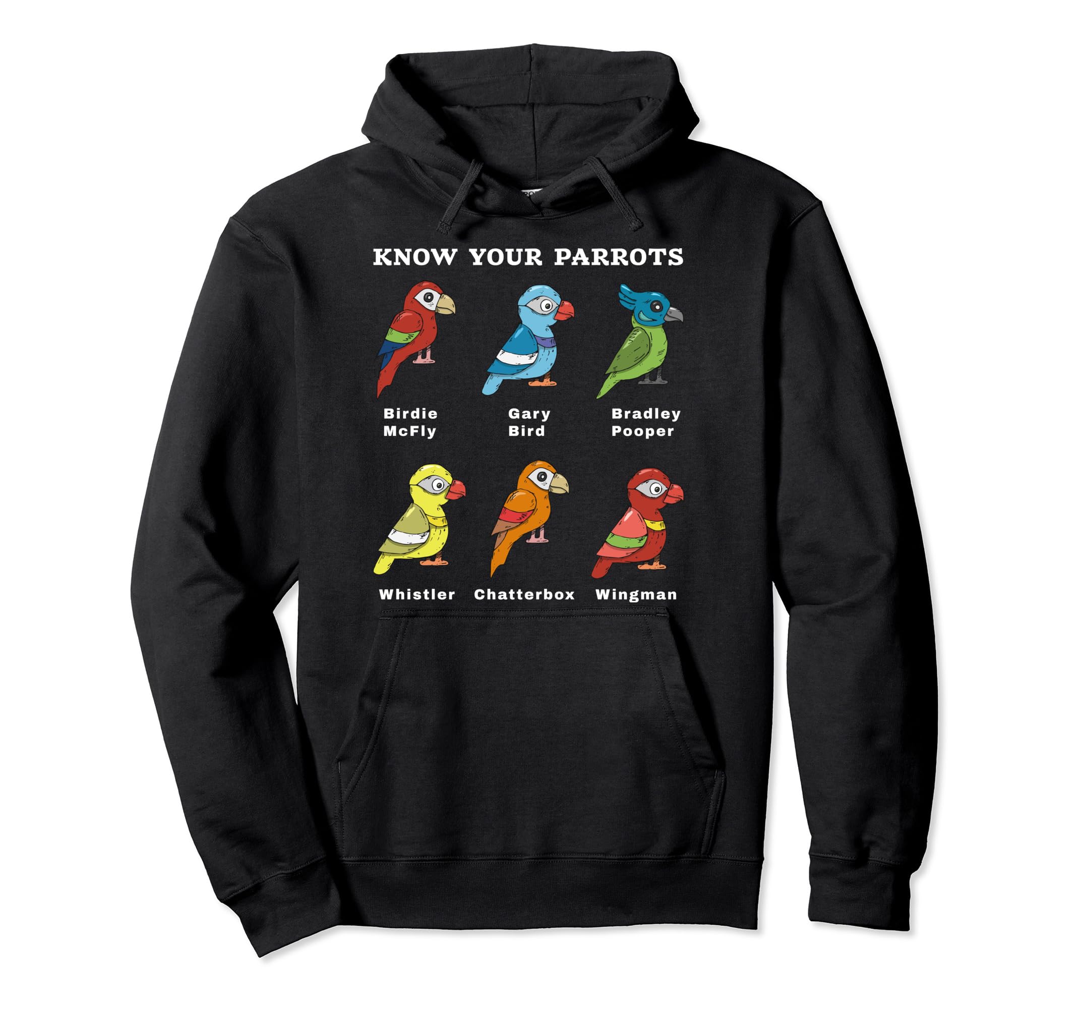 Know Your Parrots Funny Names Parakeet Cockatiel Quaker Joke Pullover Hoodie