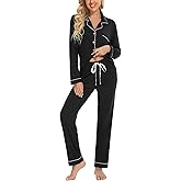 Anjue Pajamas for Women Soft Button Up Pajama Set Long Sleeve Shirt and Pajama Pants Lounge Sets S-XXL