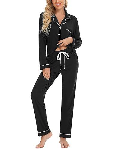 Pajamas Set Long Sleeve Sleepwear Womens Button Down Nightwear