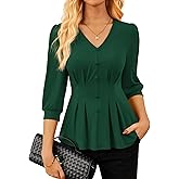 GRACE KARIN Women Business Casual Tops, 2026 Spring Trendy Dressy Blouses, 3/4 Sleeve Peplum Work Shirts V Neck Office Outfit