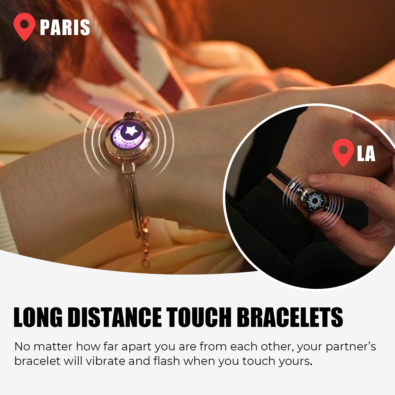TOTWOO Touch Bracelets for Couples, Vibration & Light up for Love Couples Long Distance Relationship Gifts for Girlfriend Bluetooth Pairing Jewelry