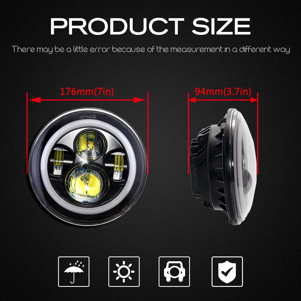 Amazon.com: NOVSIGHT 7" Round LED Headlight Bulbs DLR Light with RGB Halo  Angel Eyes For Jeep Wrangler JK TJ FJ Hummer H4 to H13 Adapter,DC10-32V: ...
