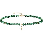 SOFYBJA Tiger Eye Beaded Necklace Green Malachite Beads Choker Necklace Gold Star Zircon Pendant Necklace Women Chakra Healing Gemstone Jewelry Amulet Gifts