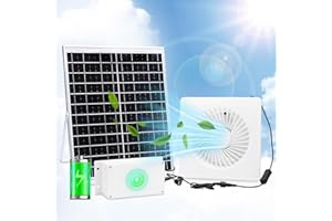 Chtoocy Solar Powered Fan Pro w 6000mAh Battery Run Day/Night, 9.8“ Solar Exhaust Fan+ 20W Solar Fan for Greenhouse Air Cooling Circulation with 16Ft On/Off Cable, Intake for Shed, Chicken Coop