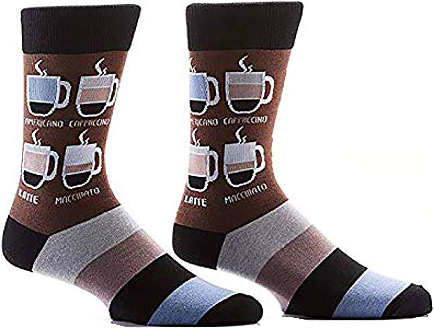 Know Your Coffee Espresso Drinks Brown Cotton Blend Men's Size 7-12 Crew Socks