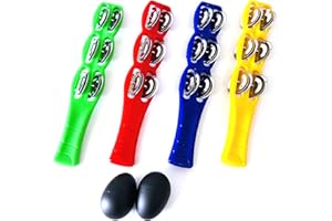 MOONBACK ABS Plastic Jingle Stick With Steel Jingles Tambourine Stick Jingle Bells Latin Percussion Musical Instrument With Egg Shakers