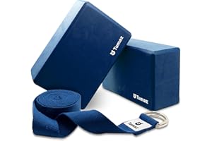 Tumaz Yoga Blocks 2 Pack with Strap Set, High Density/Lightweight EVA Foam and Non-Slip Natural Cork Blocks & Premium 8F Yoga Strap Set - E-Book Included