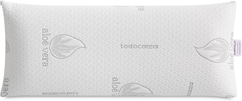 Almofada viscoelástica de aloe vera, núcleo viscoelástico compacto para cervical e pescoço, firmeza média-alta, cobertura dupla de fecho éclair (90 cm).