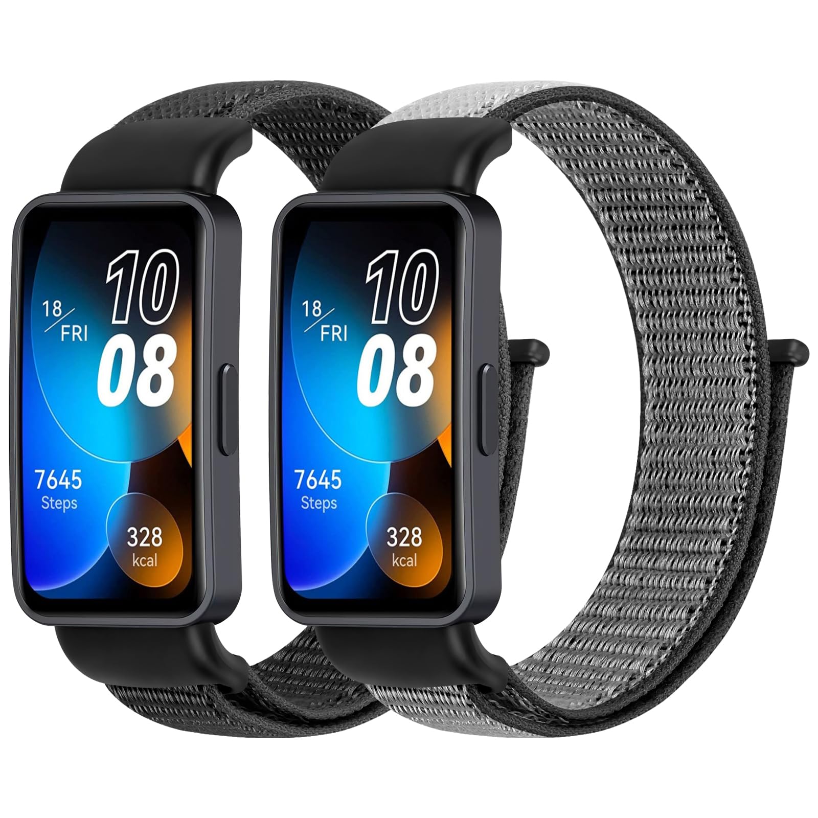 Tiptops Nylon Strap Compatible for Huawei Band 10/Huawei Band 9/Huawei Band 8 Women Men, 2 Pack Breathable Nylon Wristband Sport Solo Loop Replacement Straps for Huawei Band 8/9/10 (NFC)