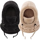 Kids Winter Fleece Hats Balaclava 2PCS,Warm Ski Face Mask Windproof Adjustable Full Cover Neck Warmer for Boys Girls 3-10Y