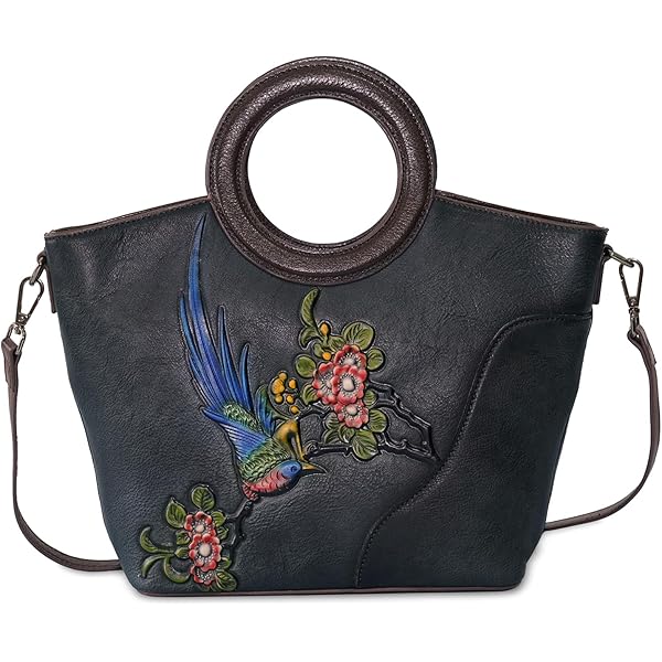 Floral Embossed Genuine Leather Tote Bag For Women - Vintage Shoulder & Crossbody Purse - View #4