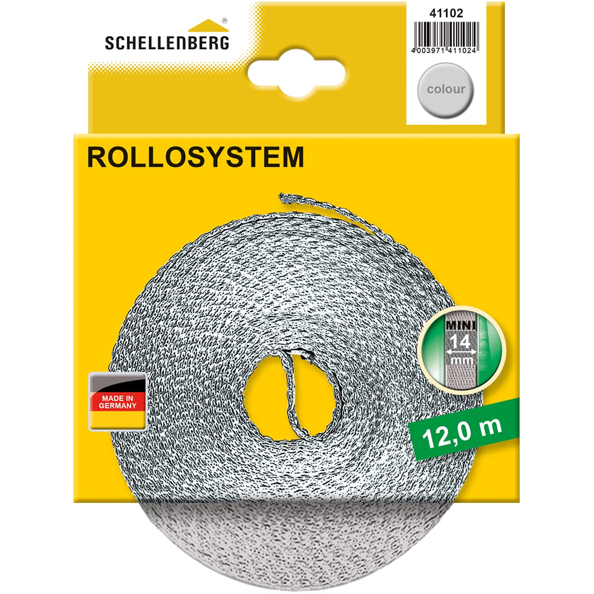 Schellenberg 44501 Roller Shutter Strap for Window (Width: 14 mm, Mini System: 4.5 m), Grey, 41102