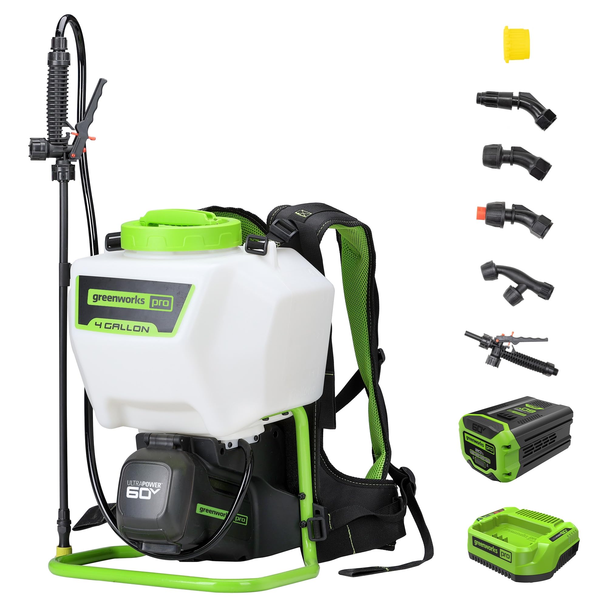 Photo 1 of ***MISSING BATTERY AND CHARGER*** Greenworks 60V 4 Gallon Battery Powered Backpack Sprayer with 5 Tips, 70PSI - Weed Killer, Pest Control & Lawn/Garden, High-Pressure for Home & Commercial Use, 2.0Ah Battery and Charger Included
