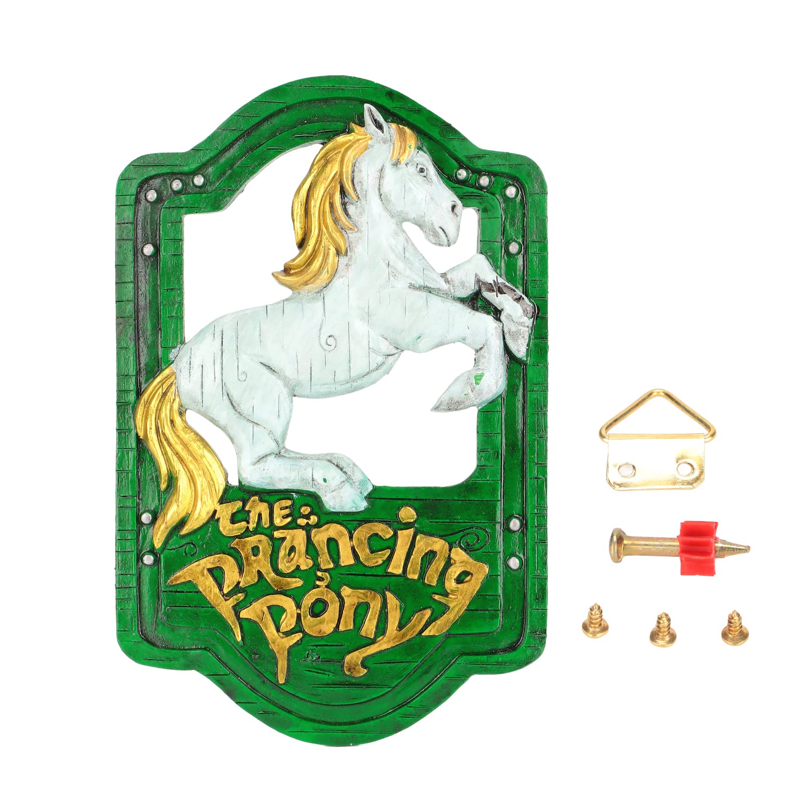 Horse Wall Art Decor with Green Board, The Prancing Pony Vintage Resin Horse Pub Sign Wall Mounted Signage Decoration for Home Office Decoration, Bar Sign