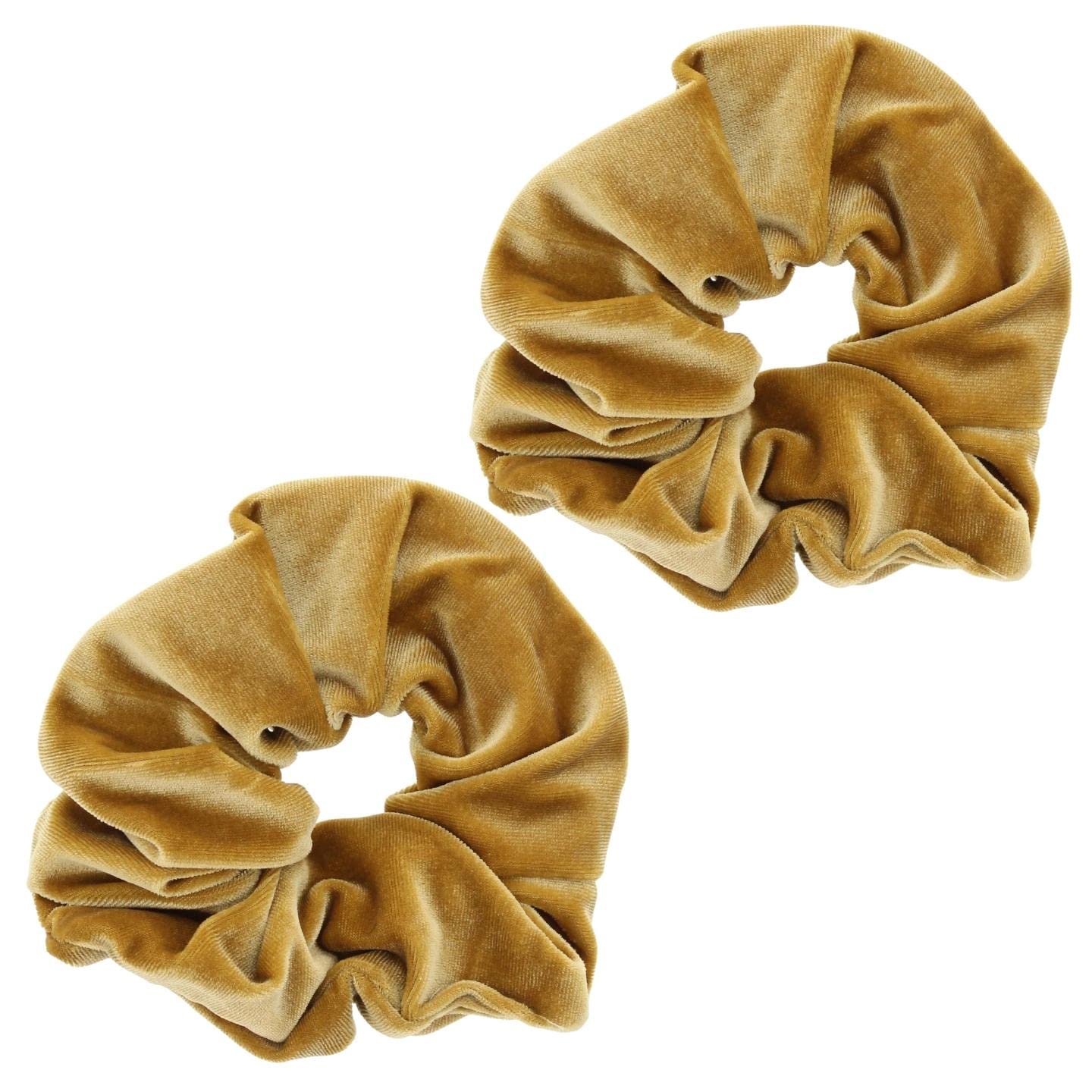 Topkids Accessories - Luxury Velvet Scrunchie Scrunchies Elastic Hair Band Ponytail Holders Hair Scrunchie Hair Bobbles Hair Accessories for Women, Ladies, Girls - Pack of 2 (Gold) — image 1