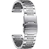 BINLUN Stainless Steel Watch Band, Metal Watch Strap for Men Women Replacement with Double-Lock Deployment Clasp Polished Watch Bracelet Silver Black Gold Rose-gold 18/19/20/21/22/24mm