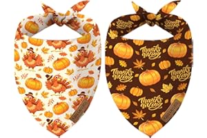 ORITASY Thanksgiving Dog Bandanas for All Dogs (Turkey Pumpkin Fall Maple Leaves) (2-Pack Triangle Reversible Pet Scarves) Premium Fabric Holidays Bandana, Small V