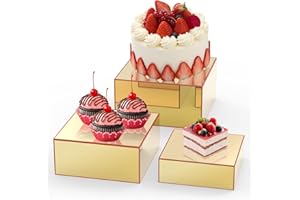 NGDILUXURY Buffet Risers,Mirror Acrylic Food Risers for Buffet Table 3Pcs,Gold Food Display Risers for Party Buffet Risers and Stands Display Catering Dessert Jewelry Makeup Acrylic Cube Nesting Boxes