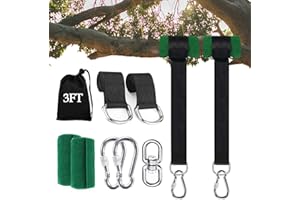 Werfeito Tree Swing Straps Hanging Kit (Set of 2), 3FT/8FT/10FT/20FT/30FT Tree Swing Straps Holds 2500 lbs with Tree Protector, Safety Lock Carabiner and Swivel Perfect for Swings & Hammocks(3 FT)