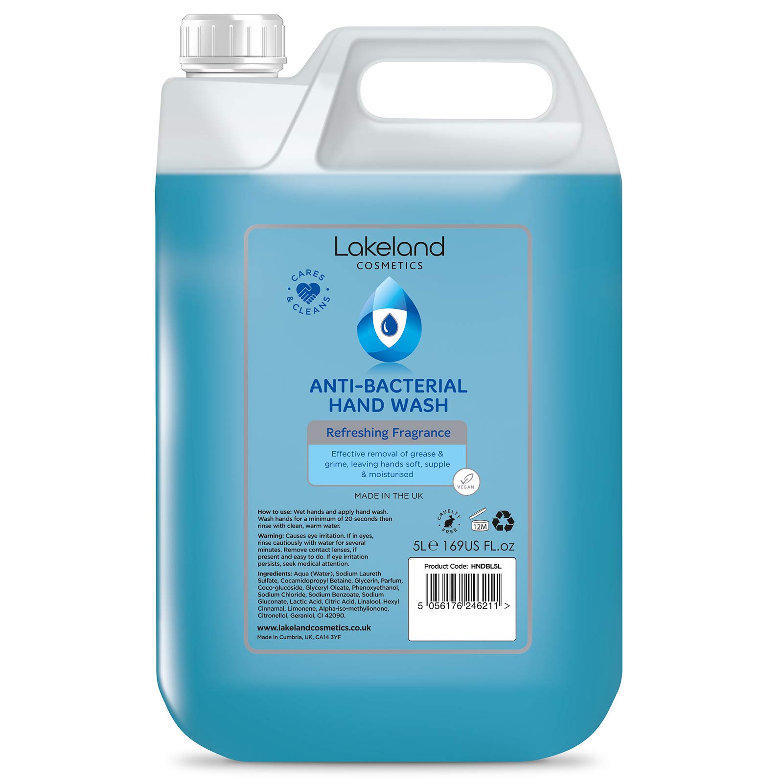 Lakeland Cosmetics antibacterial soap hand wash - 5L Litre refill bottle - Vegan fragranced anti-bacterial liquid soap hand wash, made in UK (1x 5 Litre)