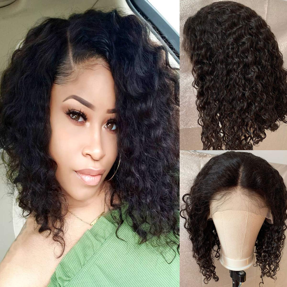 Amazon Com Curly Human Hair Lace Front Wigs Black With Baby Hair