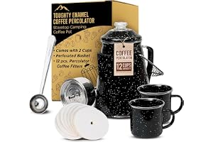 Toughty 12 Cup Enamel Coffee Percolator, Camping Stovetop Coffee Pot, Black
