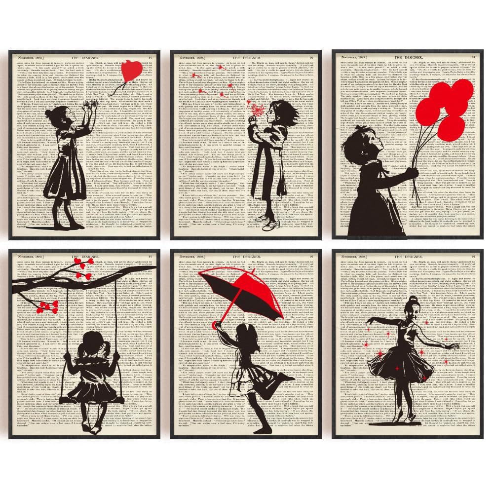INFUNLY 6 Set Banksy Girl Posters Banksy Canvas Wall Art 8x10inch Red Balloon Graffiti Wall Art Print Unframed Little Girl Wall Poster Abstract Modern Canvas Painting for Living Room Bedroom Home