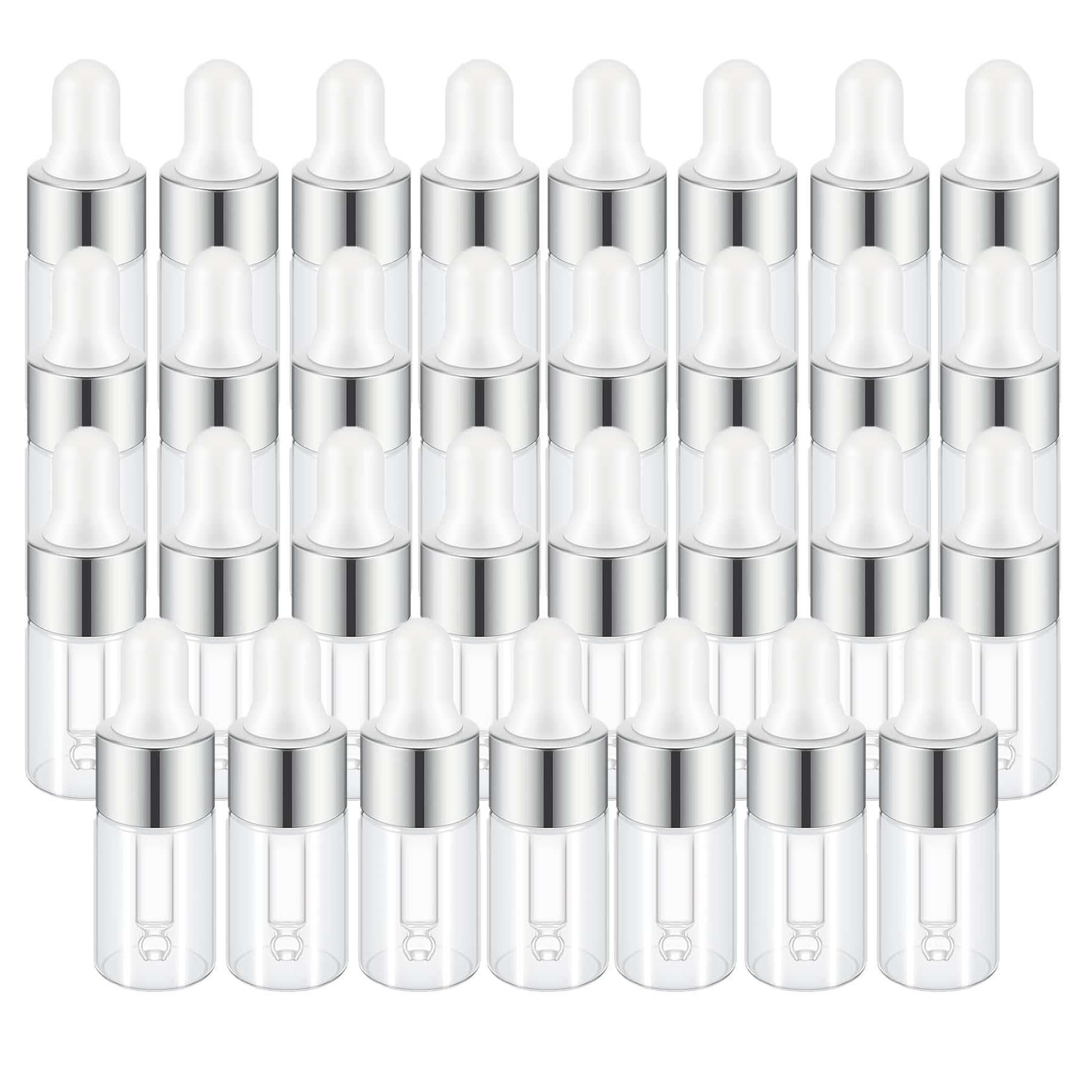 Photo 1 of *MISSING DROPPER LIDS**
Easeen Sample Dropper Bottles, Mini Dropper Bottles with 2 Pcs Plastic Droppers for Traveling Essential Oils DIY Cosmetic Liquid Sample Perfume (Silver, 3ML)