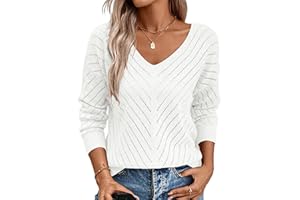 Femfady Women Sweater Fall V Neck Pullover Lightweight Long Sleeve Sexy Ladies Tops
