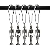 ZILucky 12Pcs Mermaid Skeleton Shower Curtain Hooks Halloween Decorative Home Bathroom Decor Rustproof Skeletons Shower Curtain Rings (Mermaid Skull Silver)