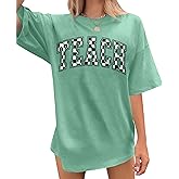 HQP Teacher Shirts for Women Oversized ABCD Teacher Shirt Teach Tshirt Appreciation Gifts Tops