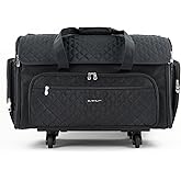 Everything Mary XXL Rolling Sewing Machine Case – Black Quilted Craft Bag with 4 Wheels – Spacious Storage Organizer with Pockets for Sewing & Craft Supplies