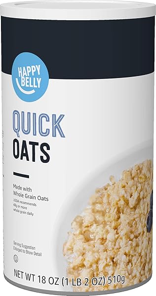 AMAZON BRAND – HAPPY BELLY QUICK COOK OATS, 18 OUNCE