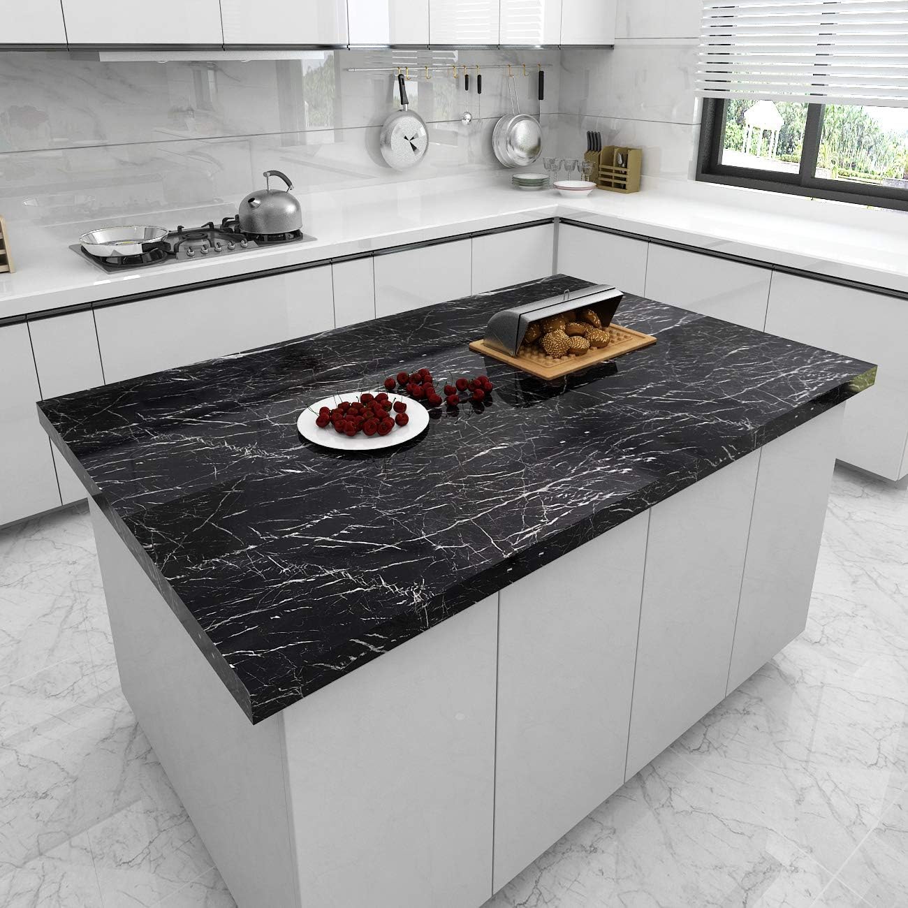 Livelynine 5M X 60 CM Wide Black Marble Wallpaper Sticky Back Plastic Kitchen Worktop Covering Contact Paper Marble Effect Self Adhesive Vinyl Wrap for Kitchen Counter Top Furniture Table Sticker - Image 5