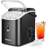 EUHOMY Nugget Ice Maker Countertop with Handle, 38lbs Daily Sonic Ice | Ice Ready in 6 Mins, Self-Cleaning, Removable Lid, Pebble Ice Maker with Basket &amp; Scoop for Home/Party/RV/Camping, Black