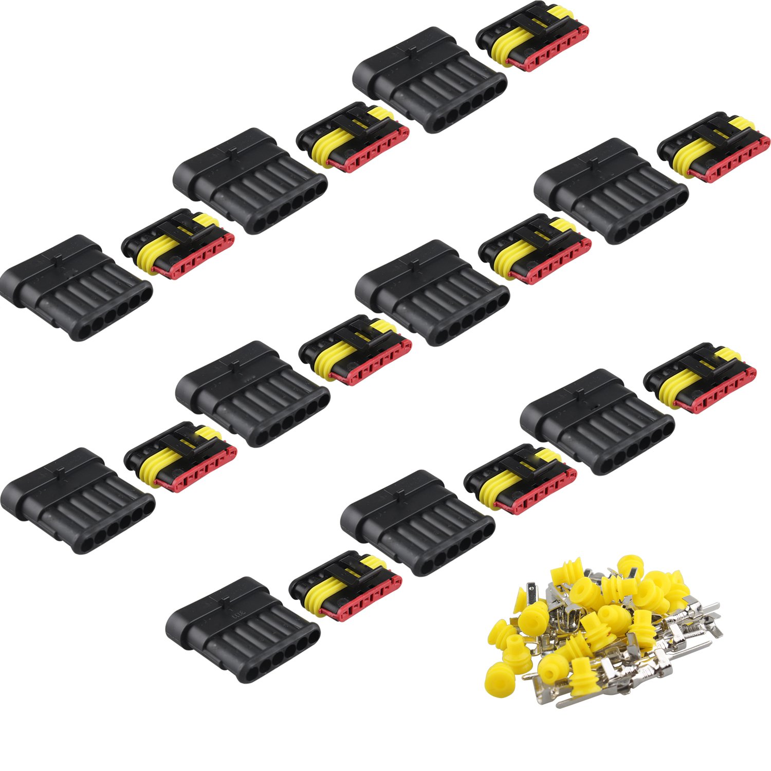 Futheda 10pcs 6 Pin Way Waterproof Connector IP67 Supersealed PA66 Nylon Housing Series Terminal Sockets AC/DC Plug for Motorcycle Scooter Car Truck Quad Bike Caravan Marine Jet Ski Boats